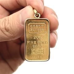 Credit Suisse 24k 999,9 Fine Gold 20g Bar Pendant in 14k Bezel
